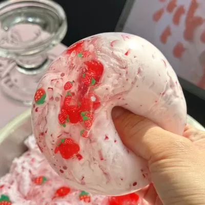 Crunchy Strawberry Parfait Stress Ball Zip-tie Toy Fidget (6cm ball skin)