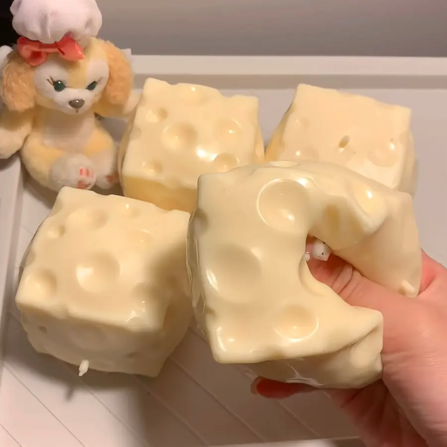 Crunchy Savory Yellow Cheese Cube Stress Ball Fidget Toy