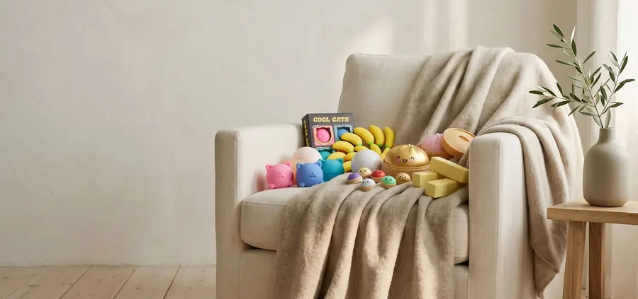 SquishZen sensory stress relief products in a quiet afternoon setting