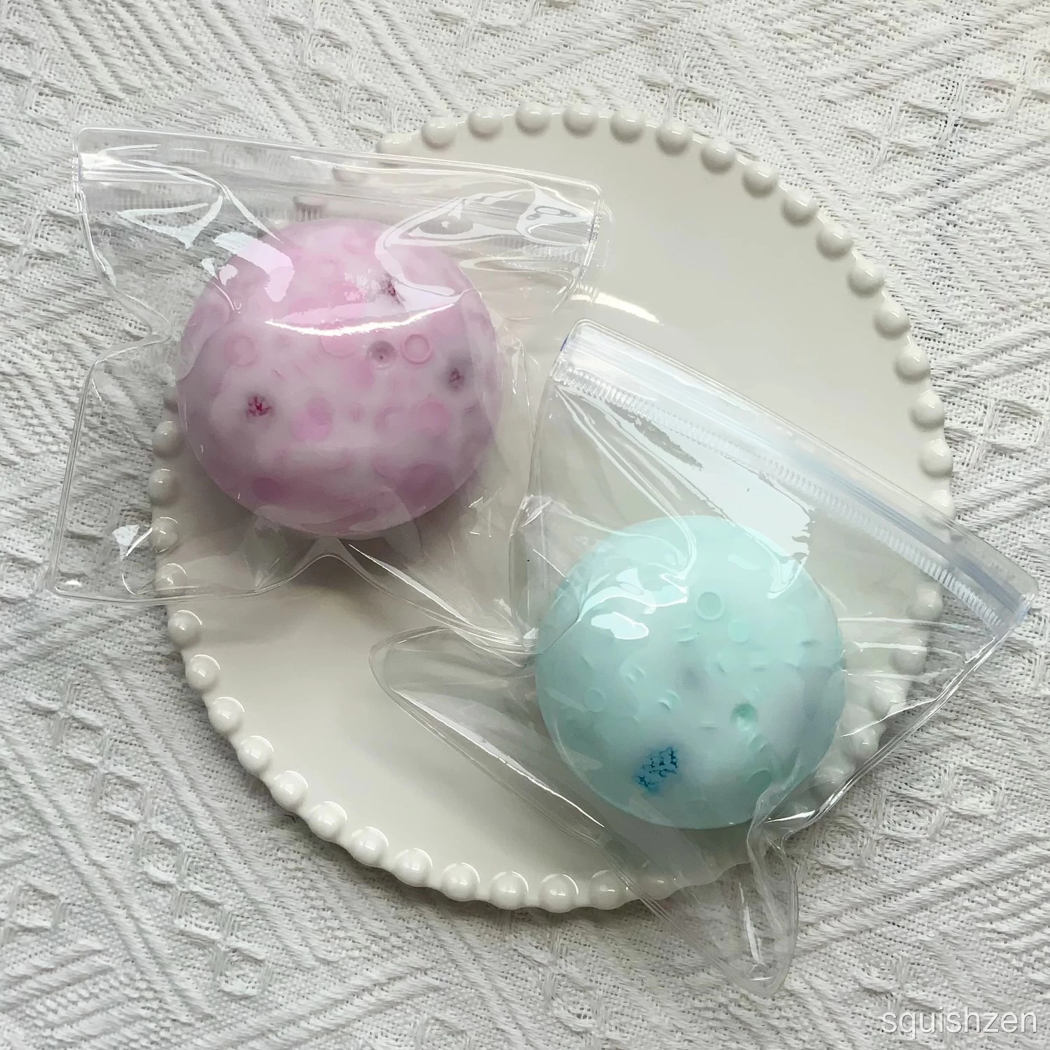 White Peach & Mint Green Sugar Balls & Round Blocks Handmade Stress Ball (6cm)