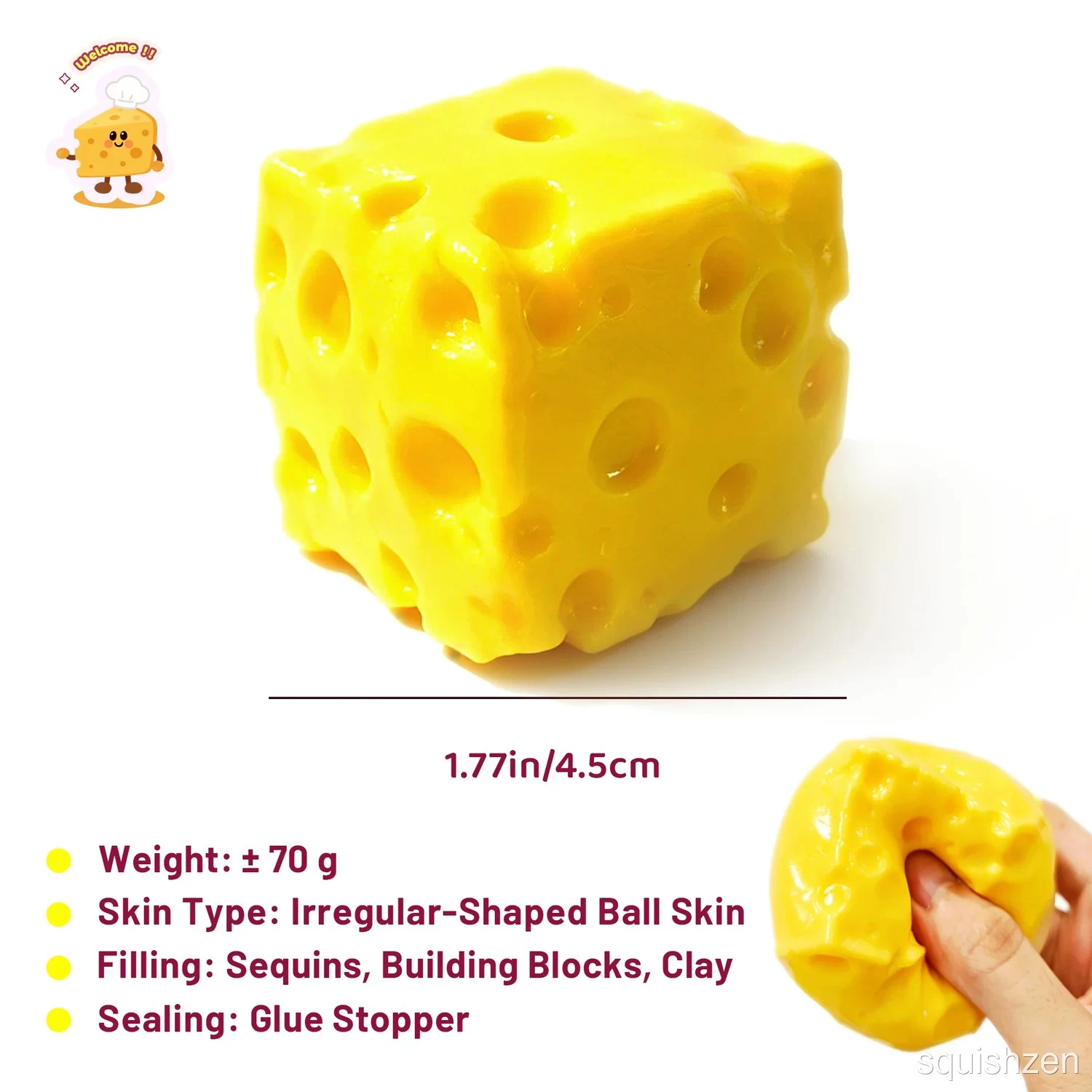 Crunchy Small Cheese Cube Building Blocks Filling Stress Ball Fidget Toy