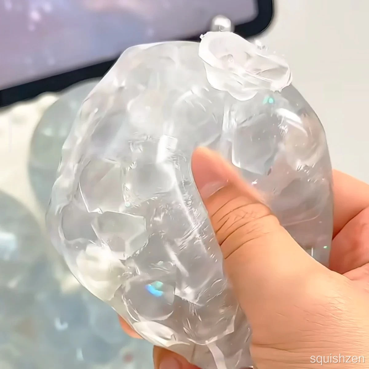Gel-like Texture Moonlight Ice Cube Stress Ball Zip-tie Fidget Toy (5cm ball skin)