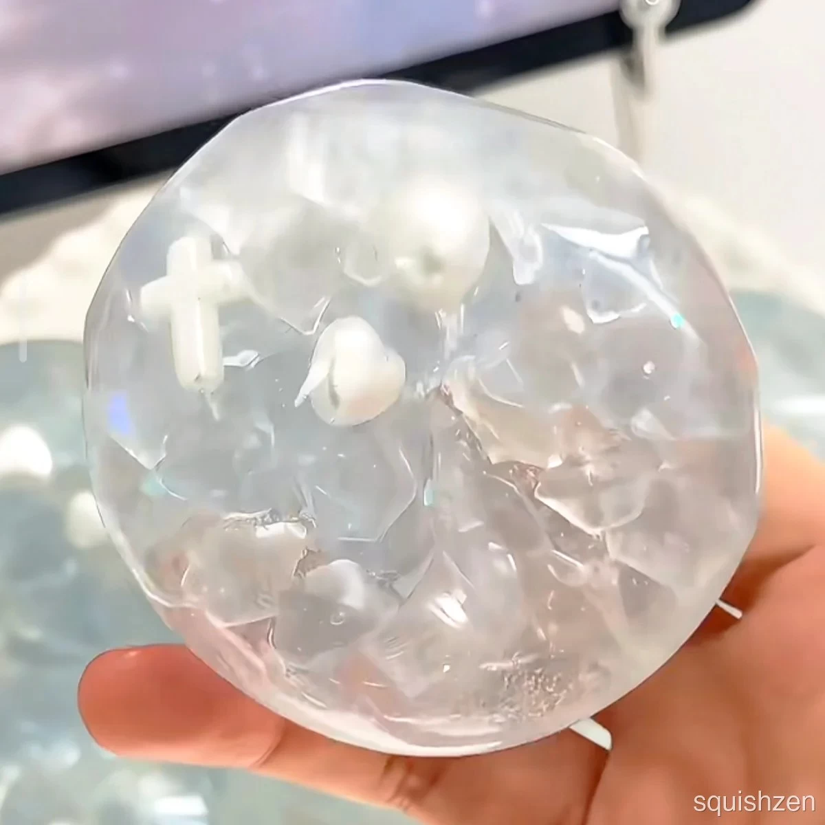 Gel-like Texture Moonlight Ice Cube Stress Ball Zip-tie Fidget Toy (5cm ball skin)